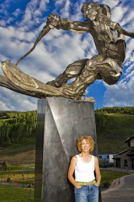 Large bronze skier monument