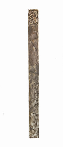 Long bronze door pull with figurative theme